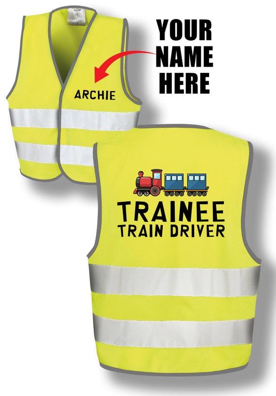 Trainee Train Driver Personalise Name Custom Kids Hi Vis Safety Reflective  Event Safety Visibility Kids Jacket Coat Waistcoat K9