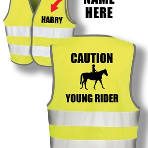 Caution Young RIder Personalised Name Custom Kids Hi Vis Safety Reflective Event Safety Visibility Kids Jacket Coat Waistcoat K5