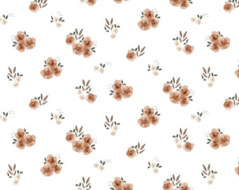 May include: A seamless pattern featuring clusters of small, brown flowers with green leaves on a white background.