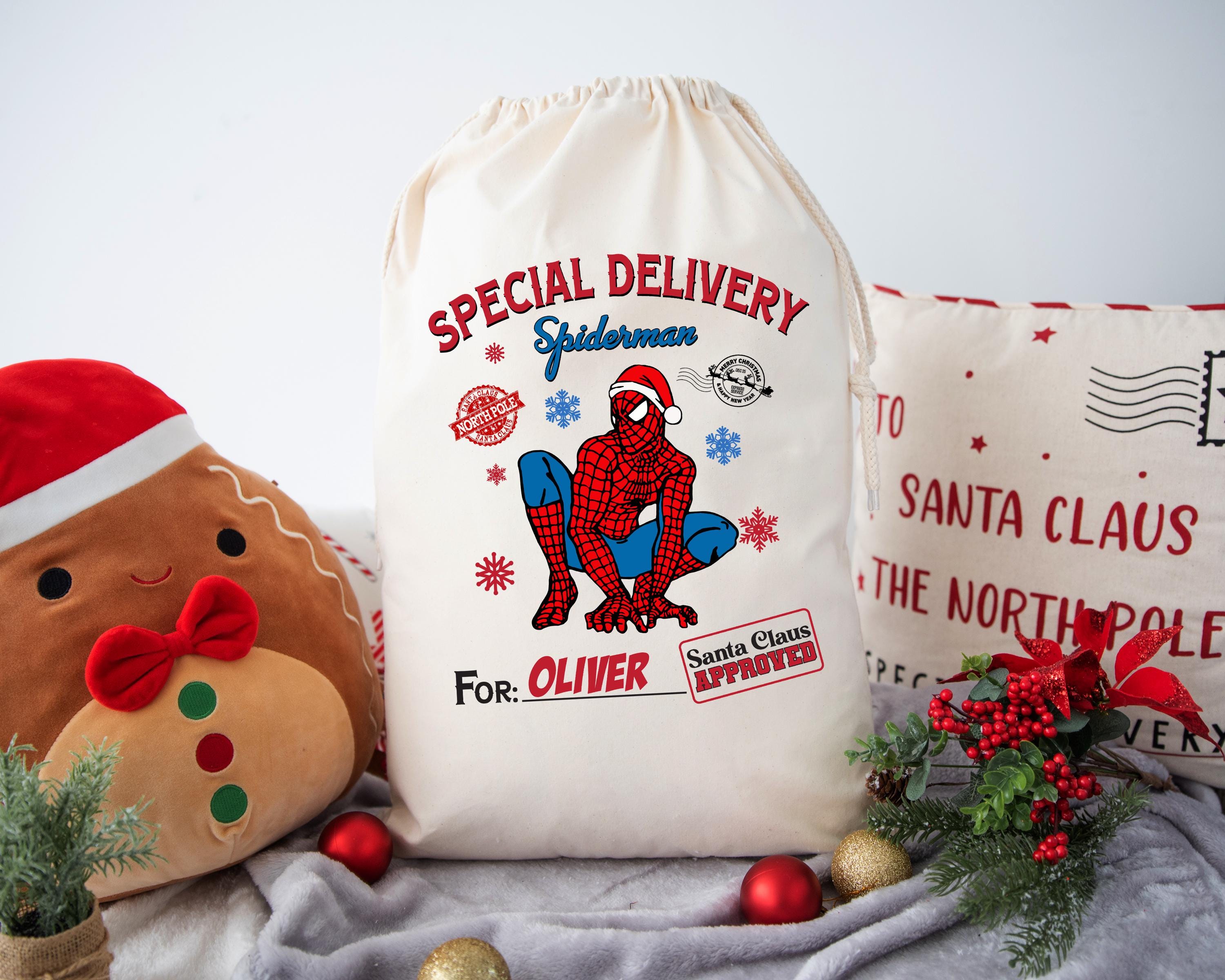 Spiderman Personalised Santa Sack, Christmas Bags, Christmas Eve Gift Bags, Holiday Gift, Stuff Bags, Children’s Present Sack SB1