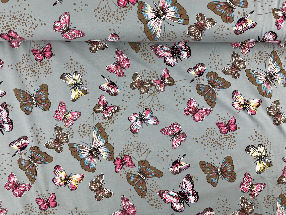 Butterfly Cotton Jersey Fabric Jersey Fabric By Half The Etsy 日本