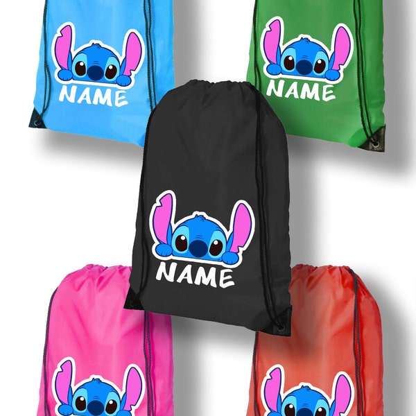 Personalised Name Stitch Drawstring Backpack Ohana Custom School Club PE College Sports GYM Adult Bag Kids Backpack Football Bag BP7