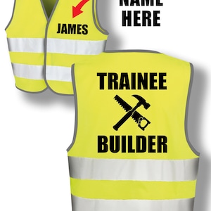 Trainee Builder Personalise Name Custom Kids Hi Vis Safety Reflective Event Safety Visibility Kids Jacket Coat Waistcoat K8