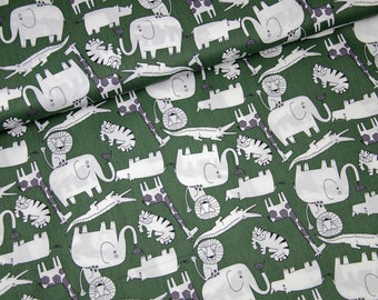 Grüne Tiere Poplin Stoff, Baumwollstoff von halben Meter, bedruckte Baumwollstoff, Tier Print Stoff, Kinder Stoff