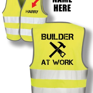 Builder At Work Personalised Name Custom Kids Hi Vis Safety Reflective Event Safety Visibility Kids Jacket Coat Waistcoat K3