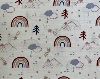 Rainbow Print Double Gauze Muslin Fabric: 100% Cotton, Swaddle Fabric By The Half Metre