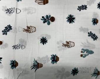 Cactus Print Muslin Fabric: 100% Cotton Double Gauze, By The Half Metre