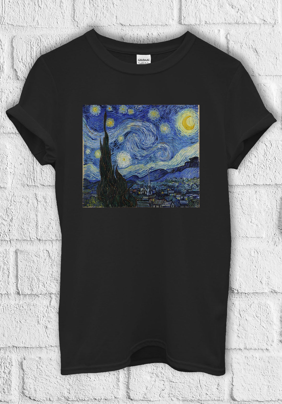 Schwarze Katzen & Sternennacht Van Gogh Langarmshirt | Lustiges Design Für Katzenliebhaber | Grafik T-Shirt