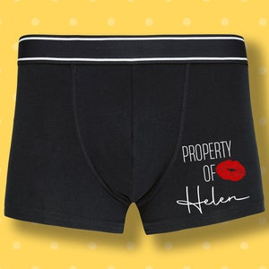 Property Of Kiss Personalised Boxer Custom Funny Men Underwear, Valentines Day Gift Boyfriend, Gift For Him, Husband Gift, Gifts For Him B3