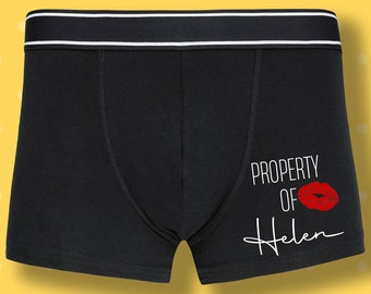 Propriété de Kiss Boxer personnalisé Custom Funny Men Sous-vêtements, Cadeau de Saint-Valentin Petit ami, Cadeau pour lui, Cadeau de mari, Cadeaux pour lui B3