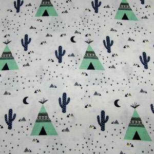 Kaktus Tipi Print Musselin Stoff, Double Gauze Stoff durch den halben Meter, Bedruckter Musselin Stoff, Swaddle Stoff, Kaktus Stoff, Tipi Stoff