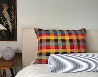 Blue + White Striped Bolster Pillow