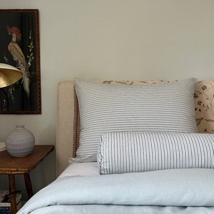 Blue + Gray Ticking Stripe The Reading Pillow