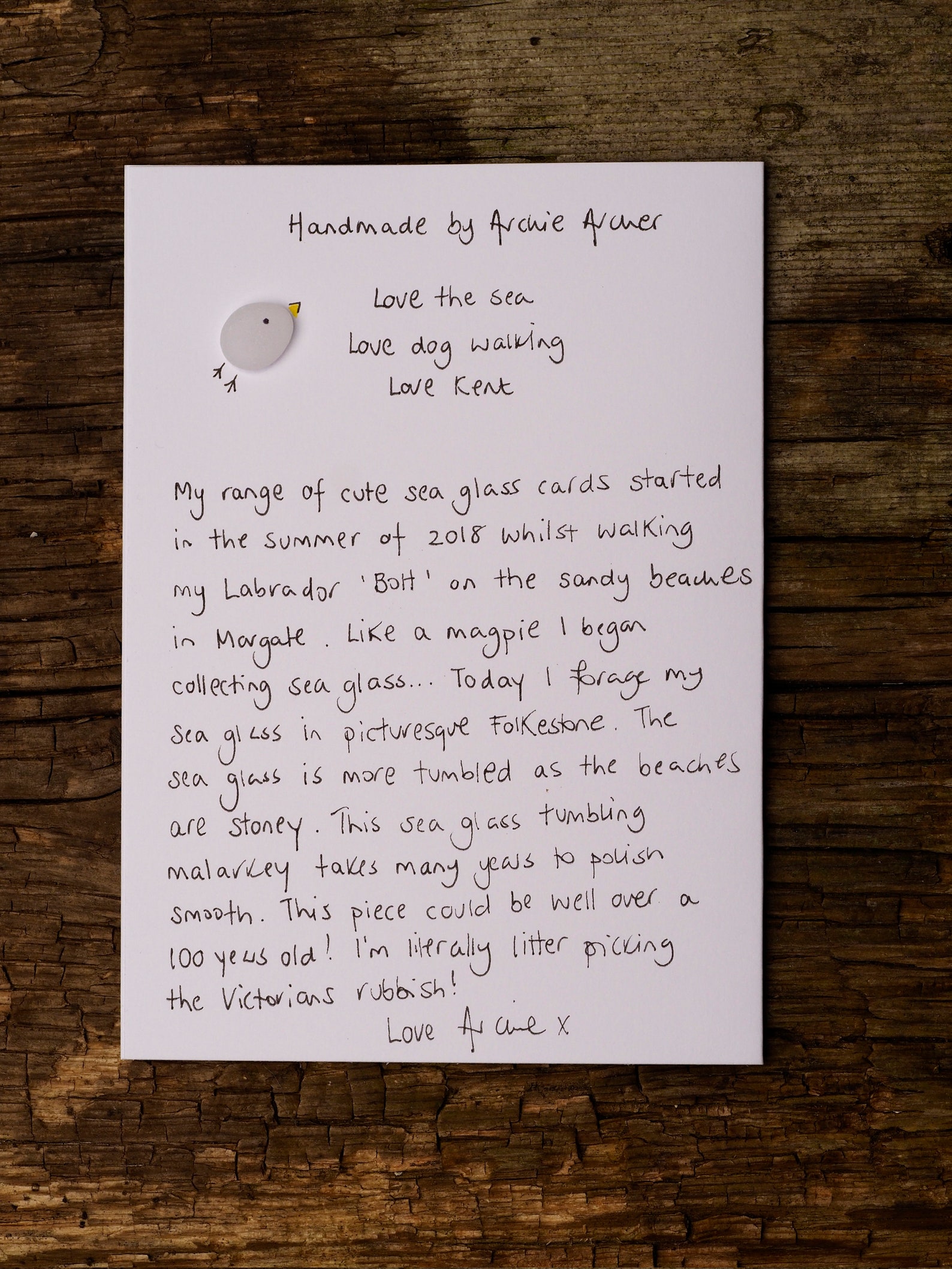 Sea Glass Good Luck one shamrock greeting card Etsy