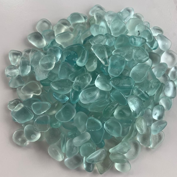 50 x small 1cm approx. aqua marine sea glass from Kent, UK beaches