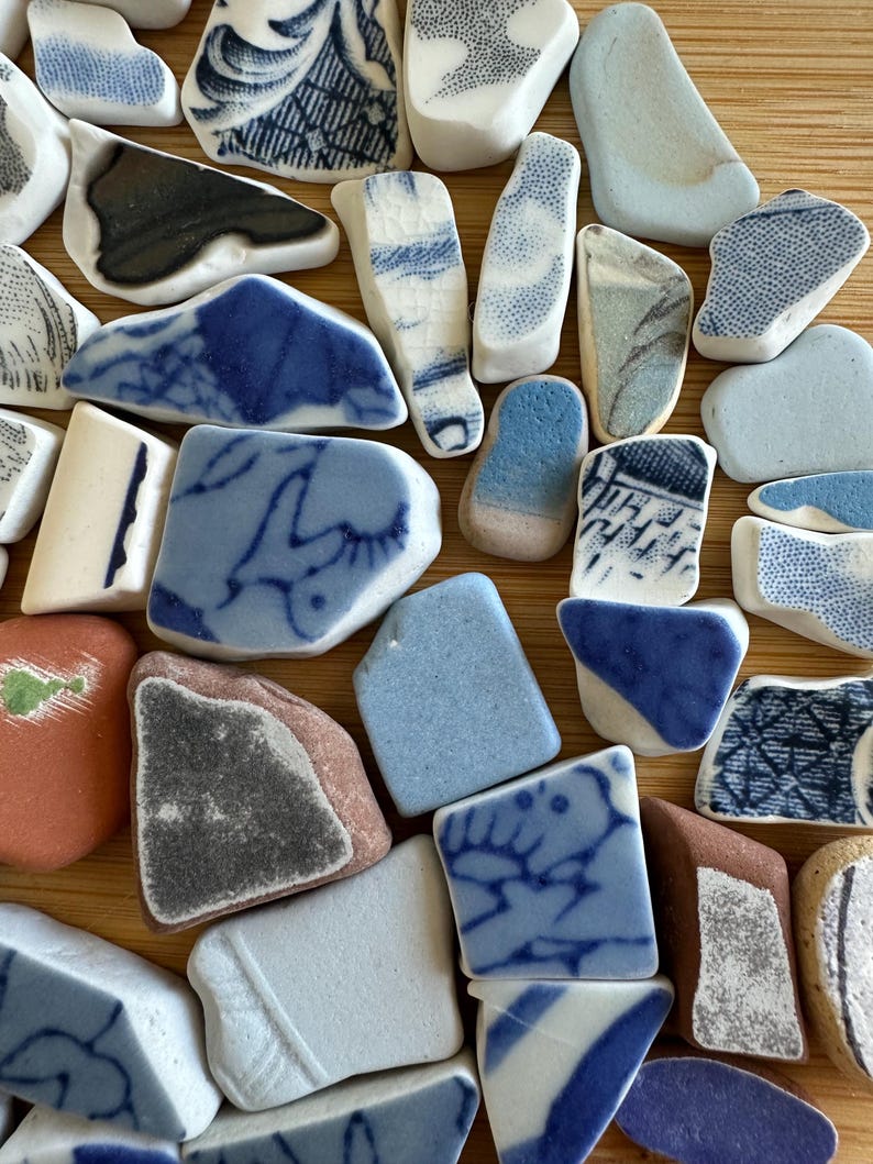 Patterns Blue Shard 75 X Blue Vintage Pottery Shards 15-25mm From Spanish Beaches - Set Q3 ...