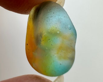 RARE collectors rainbow coloured Georgian 1800s-1850s French opaline (blue & yellow hue) sea glass from Kent, UK beaches - SET 5