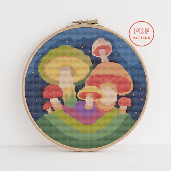 Midnight Mushroom Cross Stitch Pattern | Easy Counted Cross Stitch Pattern | Digital PDF Pattern