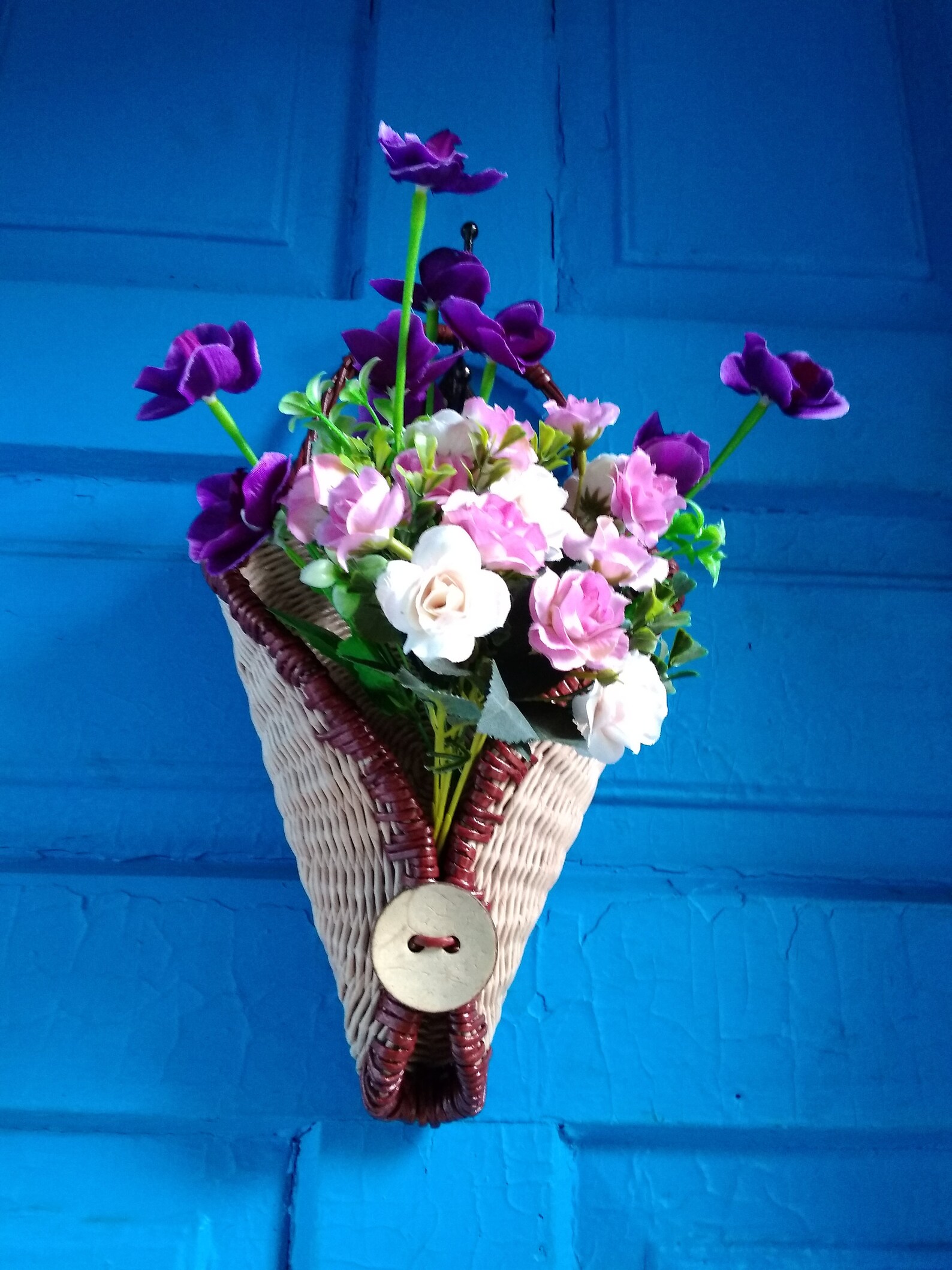 Hanging flower basket Wicker basket on door Hanging storage Etsy