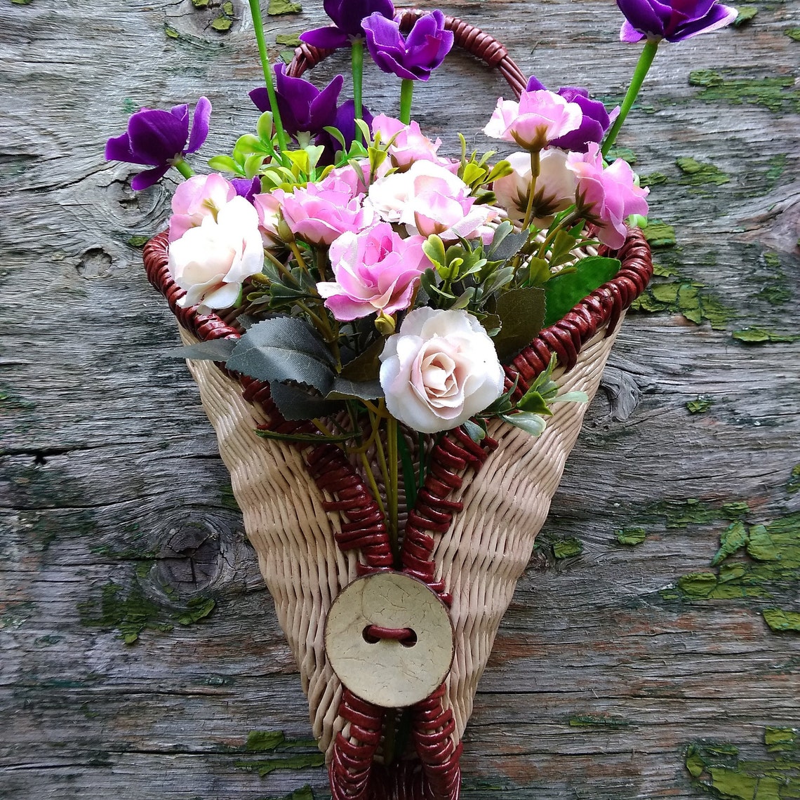 Hanging flower basket Wicker basket on door Hanging storage Etsy