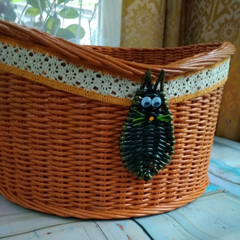 Bed for cats Wicker basket for cats Orange cat basket Etsy