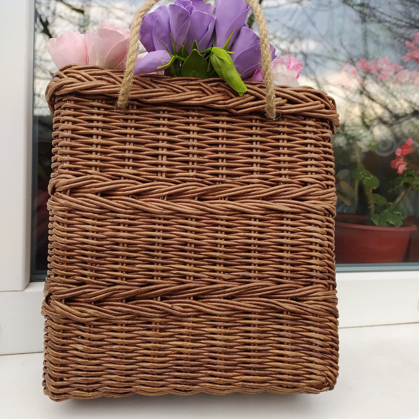 Hanging basket on door Door basket wicker Wall basket for Etsy