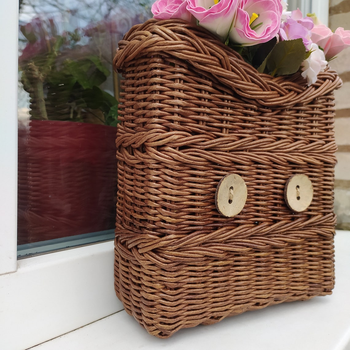 Hanging basket on door Door basket wicker Wall basket for Etsy