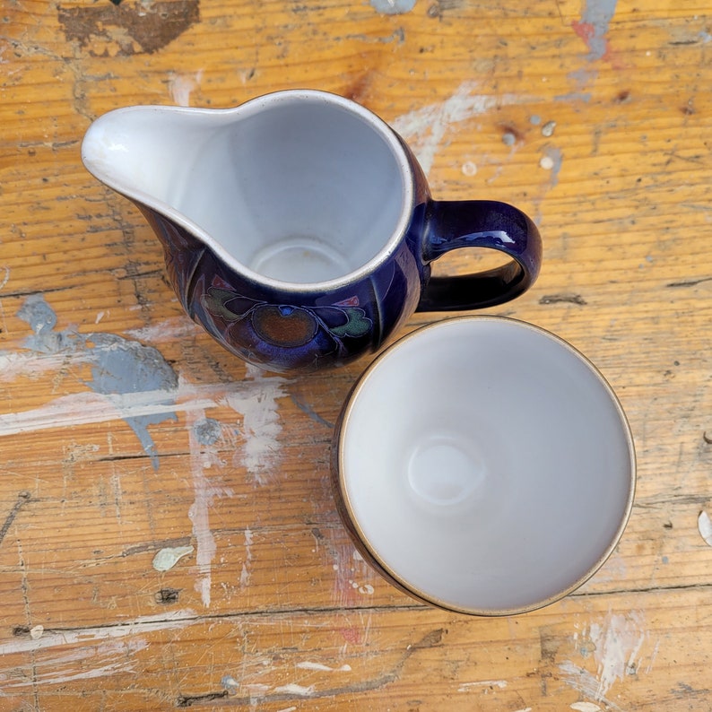 Sugar Bowl and Jug Vintage Denby Bohemia Dark Blue Glazed Studio