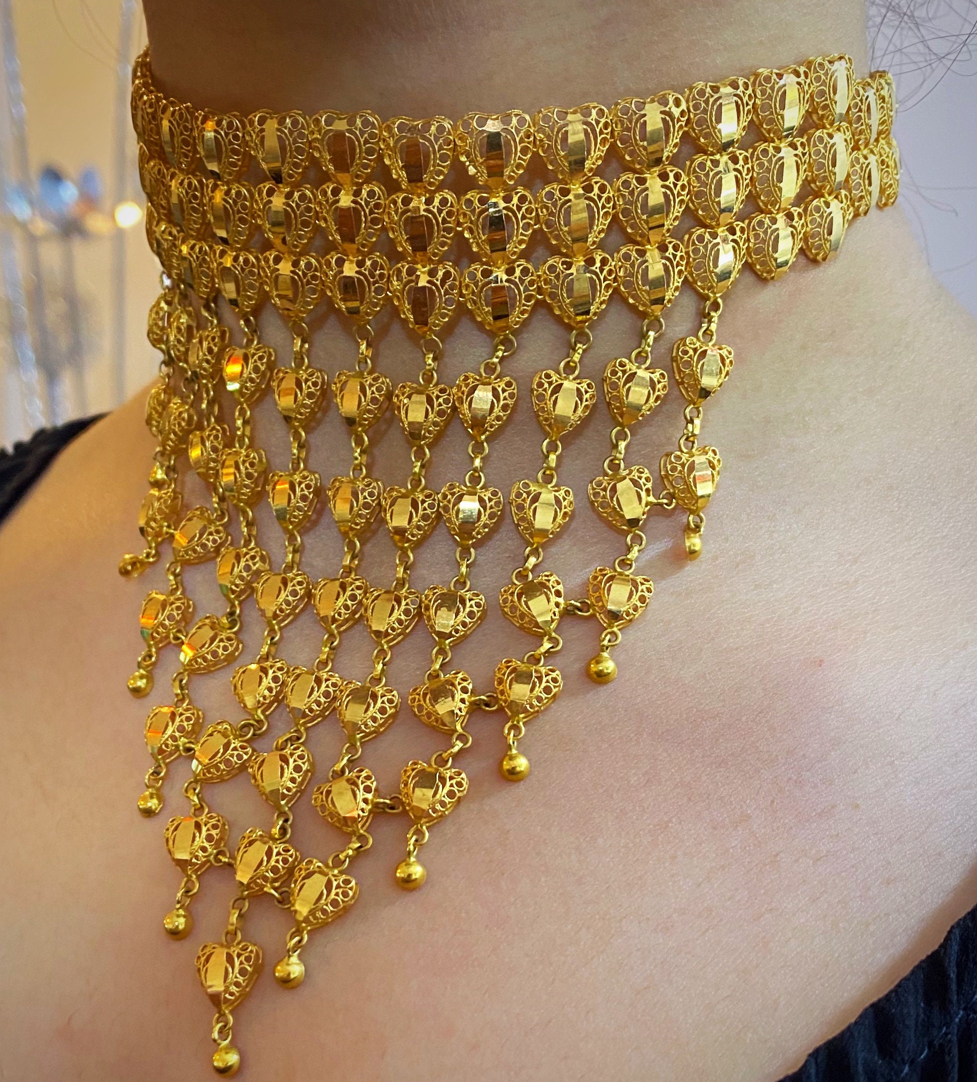 21K Real Solid Gold Arabian Style Necklace Luxury Jewelry  Etsy