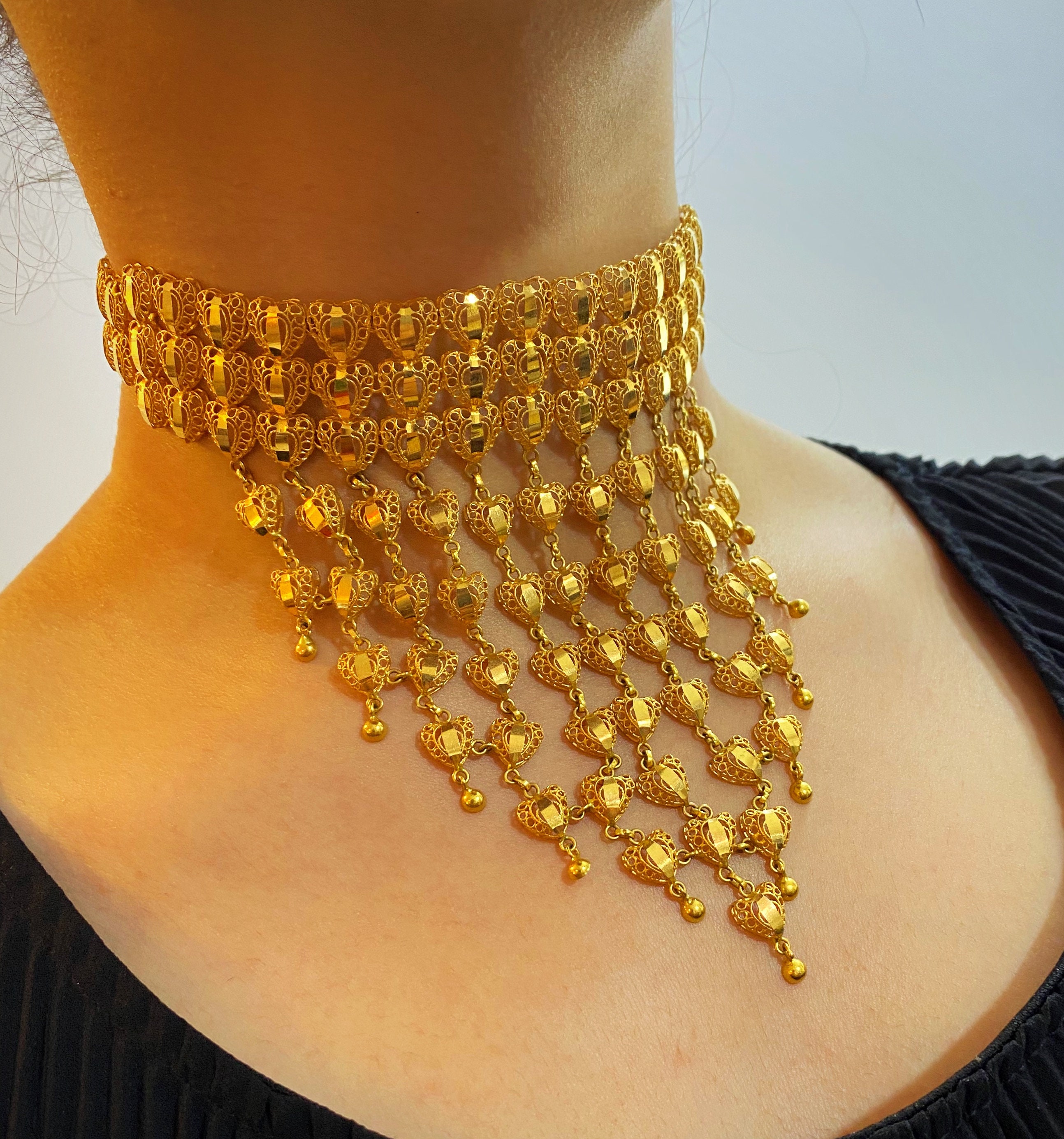 21K Real Solid Gold Arabian Style Necklace Luxury Jewelry Etsy