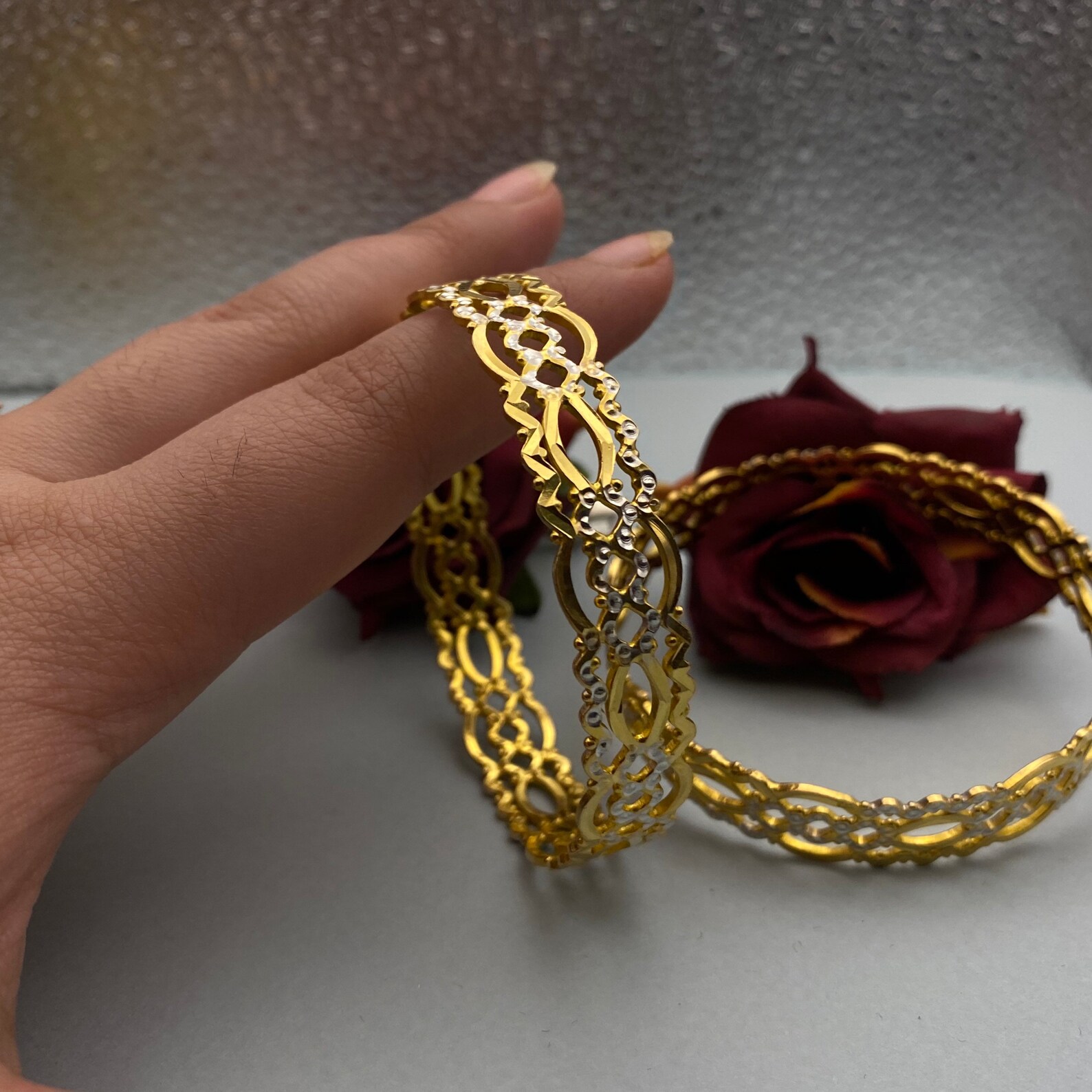 21K Real Solid GOLD Bangle Arabic Style Bangles Real Gold Etsy