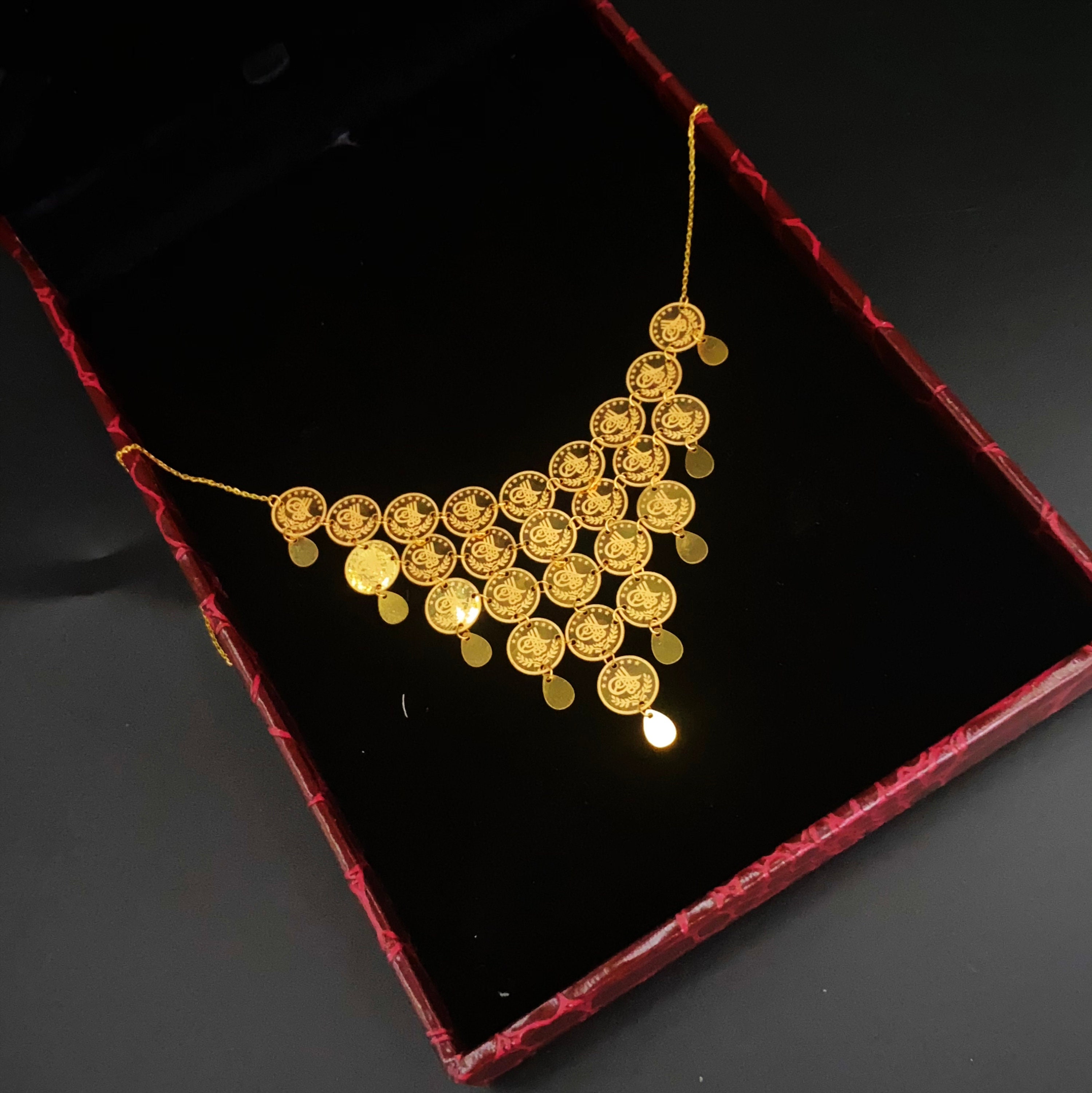 21K Real Solid Gold Necklace Designer Jewelry Arabic Etsy