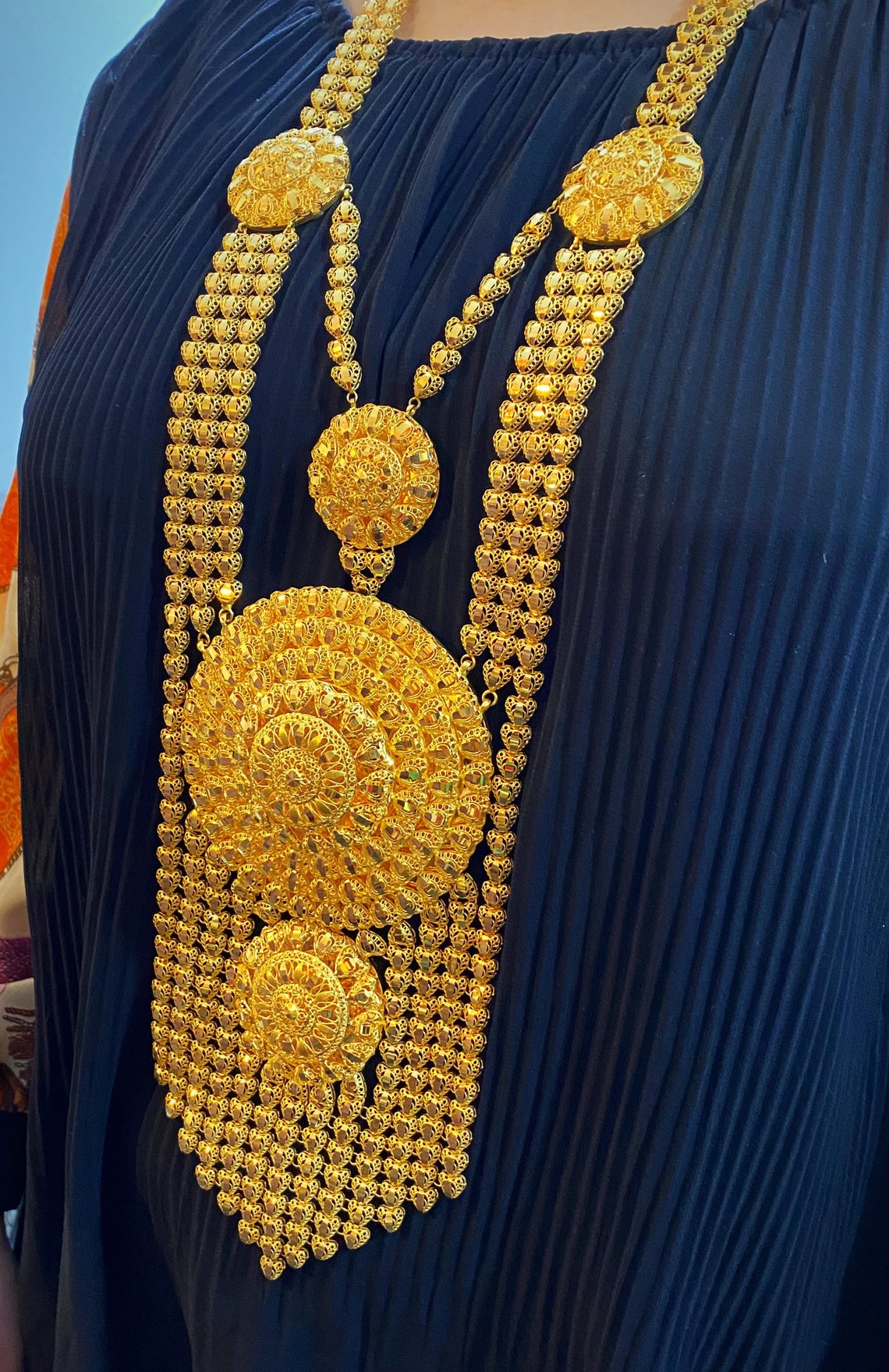 21K Real Solid Gold Arabian Style Necklace Luxury Jewelry Etsy