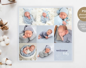 Newborn Photography Collage Template (Blue Color)