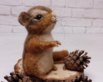 Needle felting chipmunk, wool felt animal