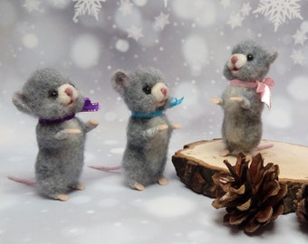 Needle felted miniature gray mouse
