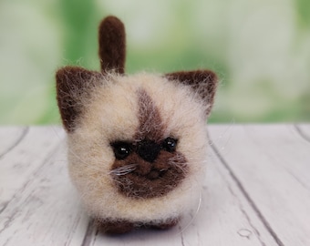 Siamese cat figurine, needle felted cat miniature