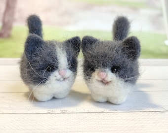 Needle felted gray cat, wool felt cat miniature, cat lover gift
