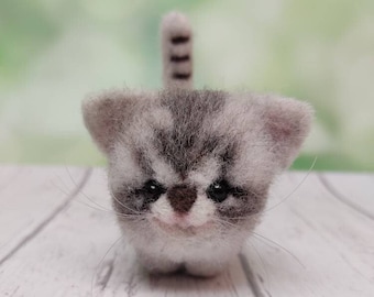Needle felted cat, gray wool miniature cat