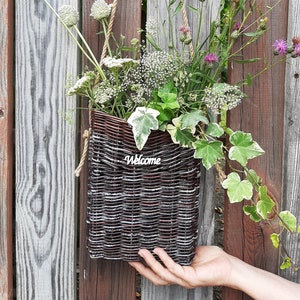 Wicker hanging door basket, Narrow wall basket for flowers, Rustic Welcome front door decor, Handmade Cottagecore Basket, Perfect Eco Gift