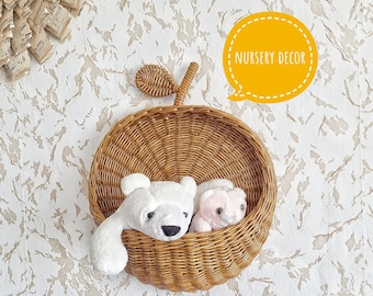 Wicker Apple Basket: Boho Nursery Wall Decor, Toy Storage