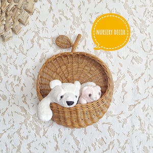 Wicker Apple basket nursery Toy storage Basket wall decor Wall basket for toys Brown basket Nursery wall decor boho Hanging woven basket