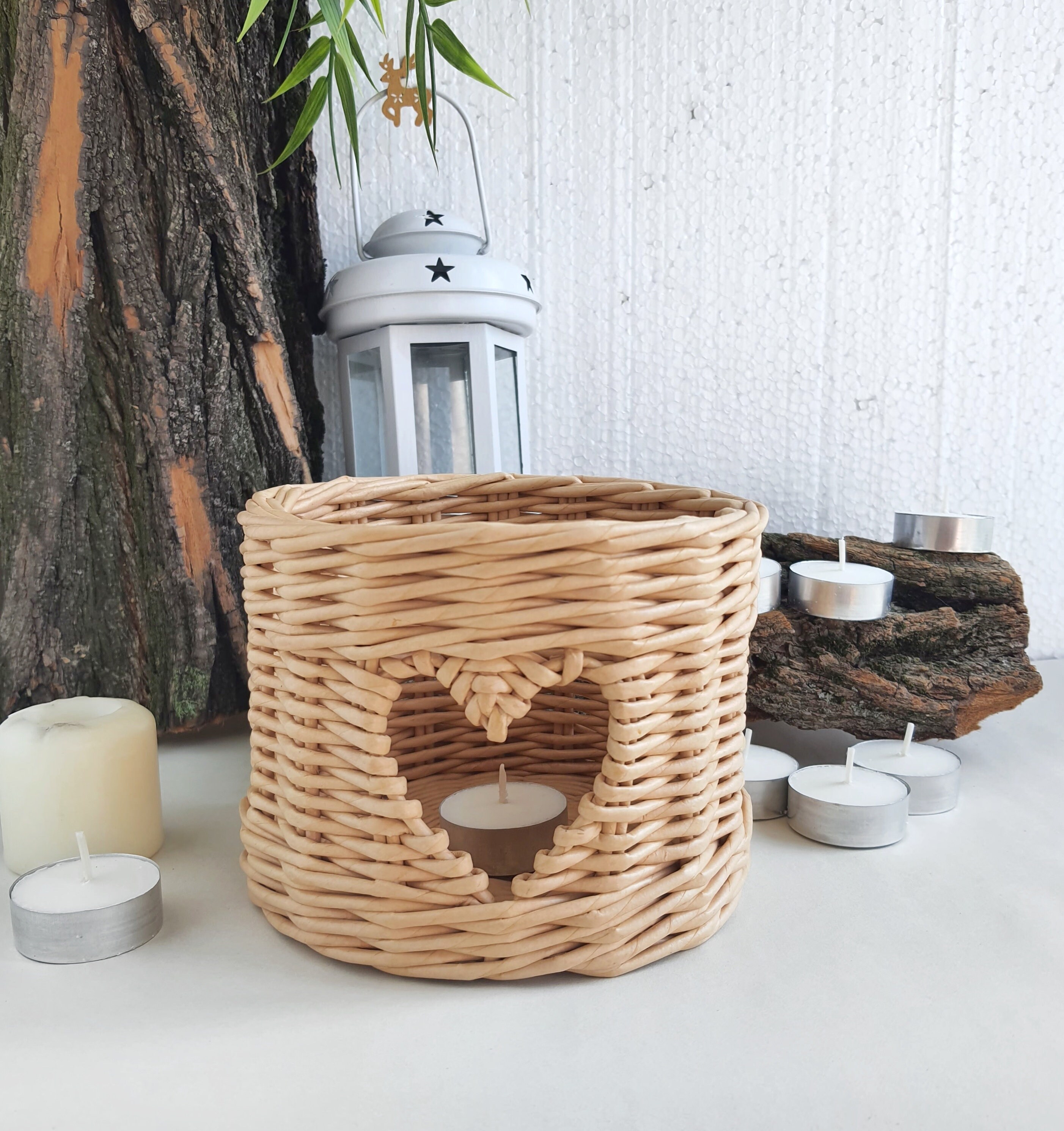 Heart candle holder Small wicker basket Lantern decor Etsy