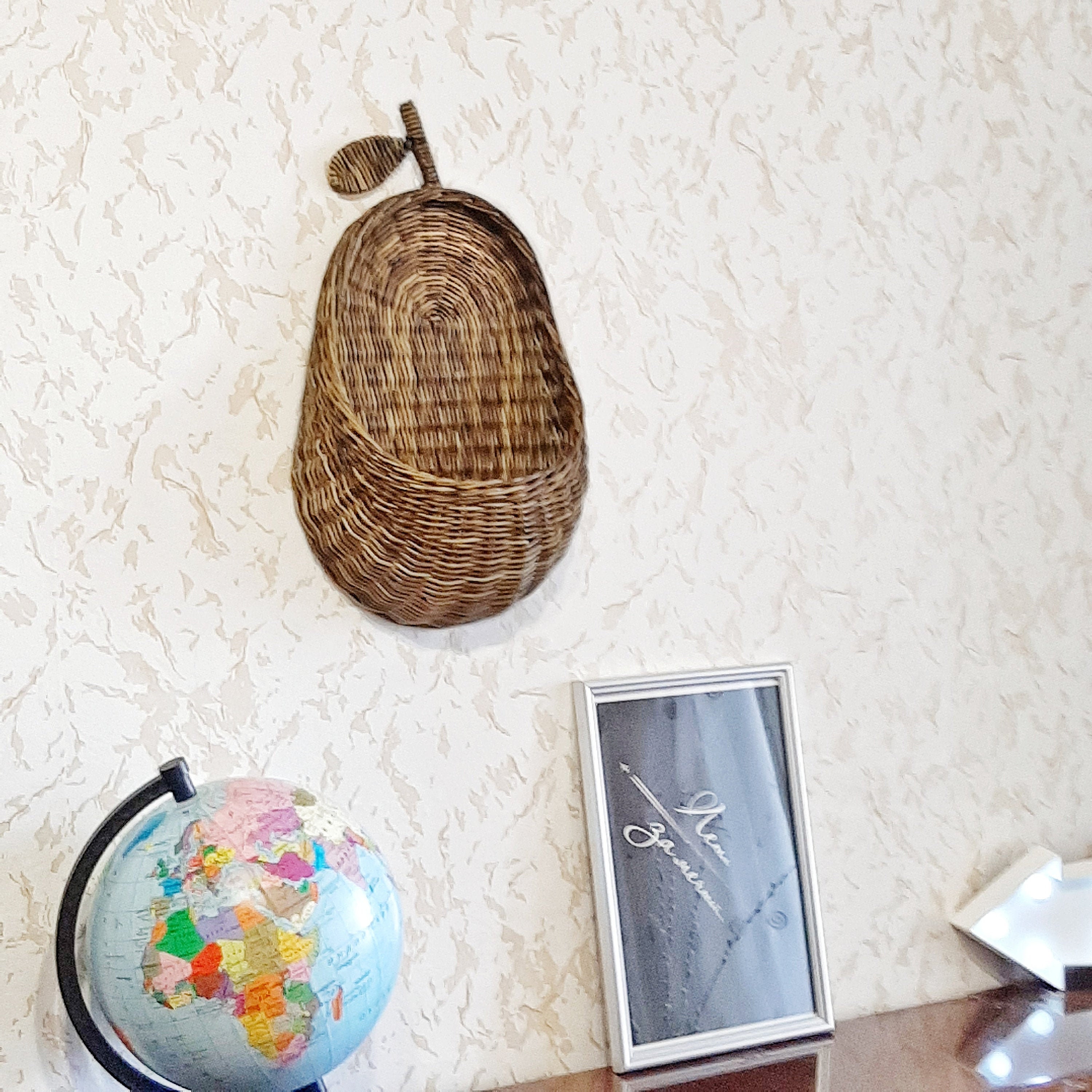 Pearshaped wicker wall basket. Hanging toy storage basket. Etsy