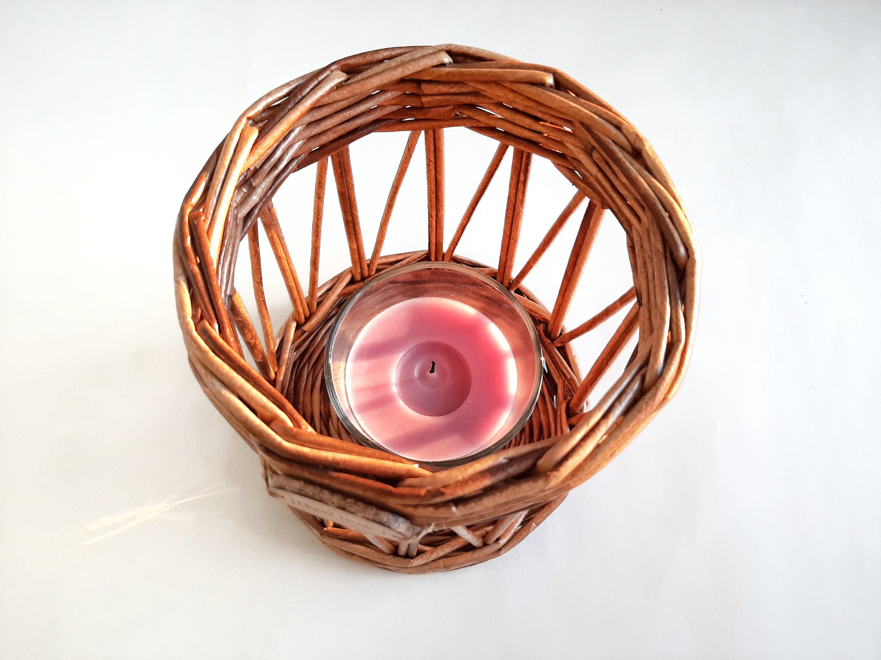Wicker candle holder Wicker basket decor Wicker decoration Etsy