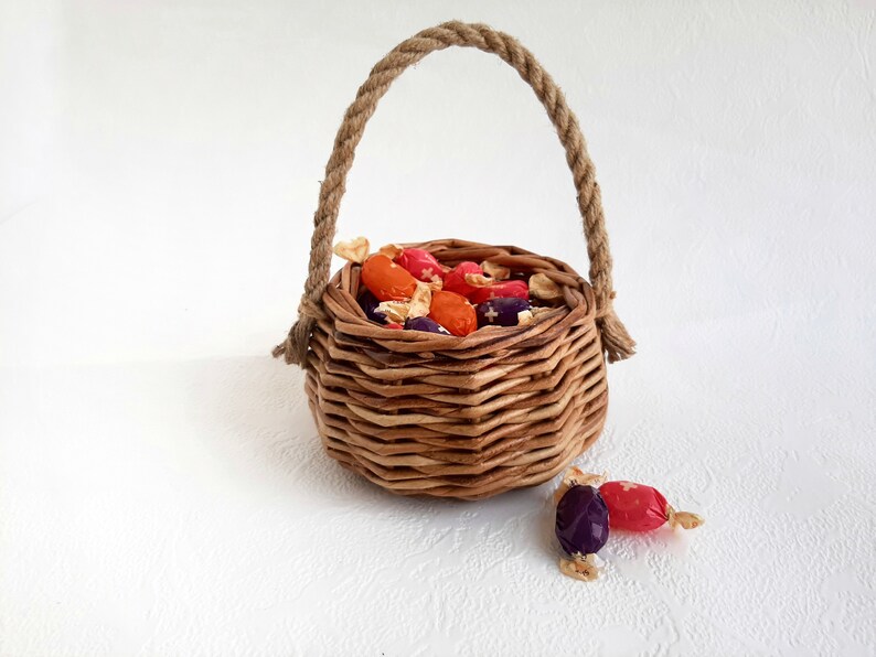 Small wicker basket with handle. Flower girl basket wicker. Etsy