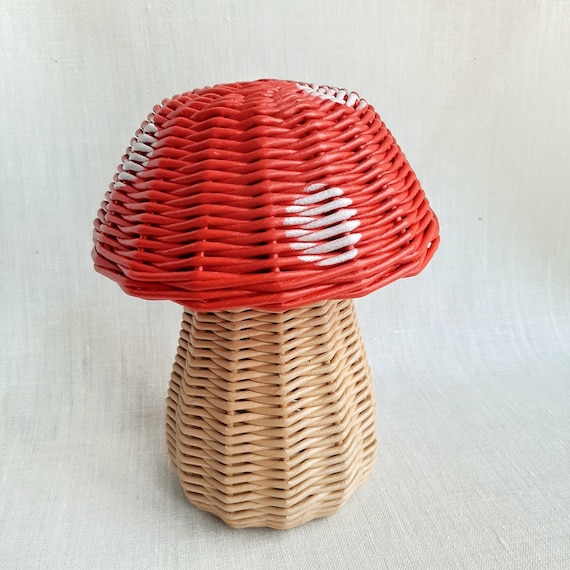 Handmade Wicker Mushroom Basket with Lid, Mushroom Decor, Woodland Nursery Storage, Cottagecore Fall Halloween Christmas Gift