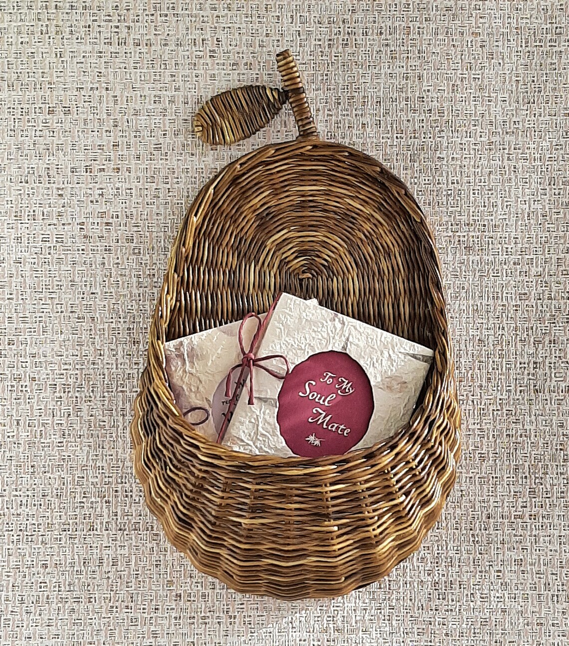 Pearshaped wicker wall basket. Hanging toy storage basket. Etsy