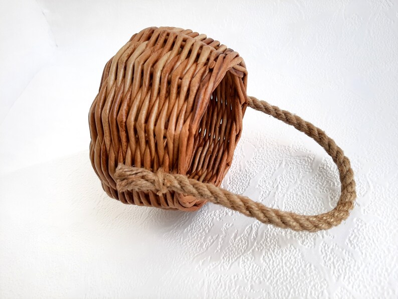 Small wicker basket with handle. Flower girl basket wicker. Etsy