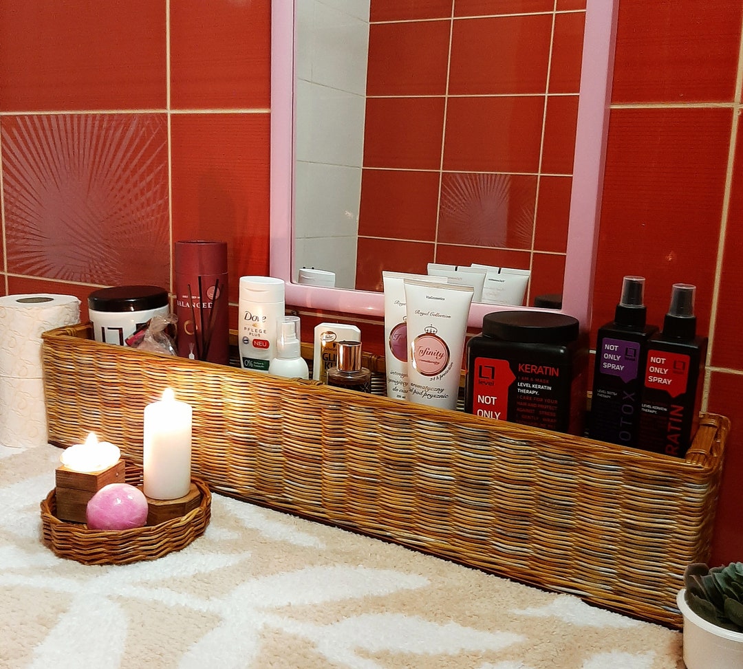 Large Wicker Basket. Bathroom Storage Box. Narrow Basket for Etsy